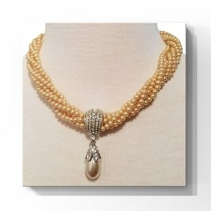 Vintage Faux Pearl Drop Cluster Necklace